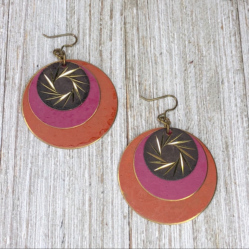 Vintage 70s Mixed Metal Graduated Discs Earrings